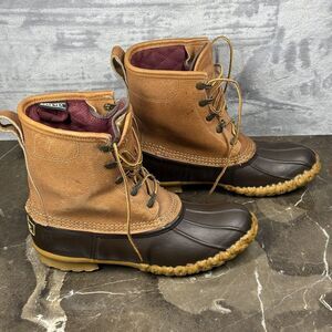 L.L. BEAN Duck Boots Women 10 Vtg Maine Hunting Brown Leather Gore-Tex Insulated